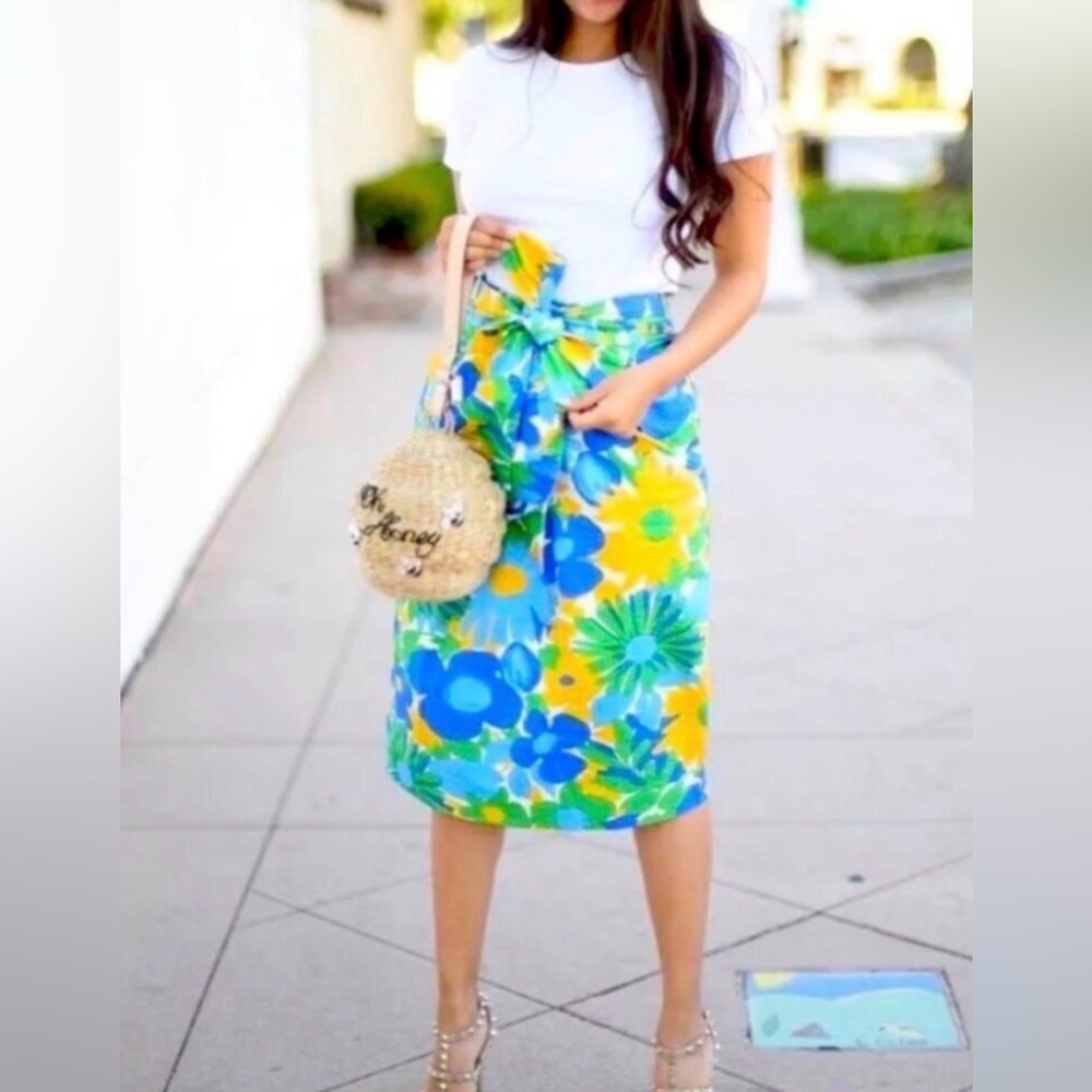 J. Crew Cotton Floral Midi Skirt, Size 4 LIKE NEW